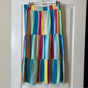 Lands End Cotton / Tencel Tiered Midi Skirt Multi Color Large 14-16